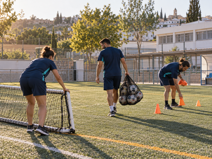 Preparación del campo de fútbol